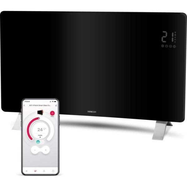 Radiador inteligente Wi-Fi en verre - SENCOR - SCF 4741BK - 2400 W - 2 níveis - Termostato - Preto - 1